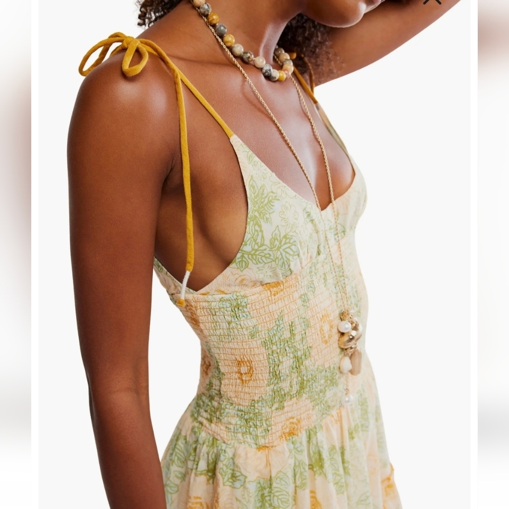 Free People Adriel Tie Strap Tiered Midi Dress sz LRG in Ivory Combo💲ON SALE💲​​ - Picture 11 of 16